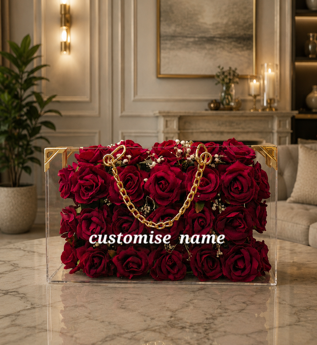 Luxury Acrylic Rose Bouquet with Custom Gold Name