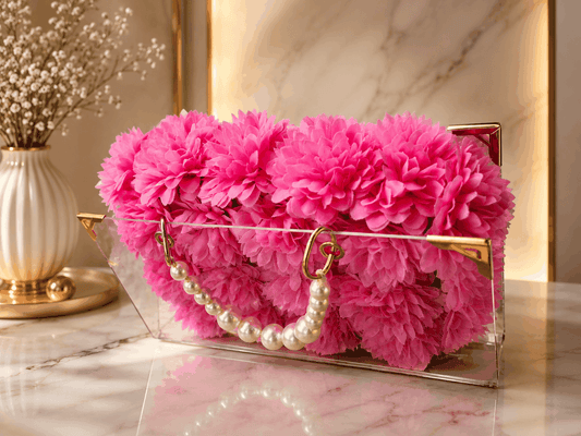 Personalized Acrylic Floral Bouquet with Pearl Handle – Vibrant Pink | Custom Gift