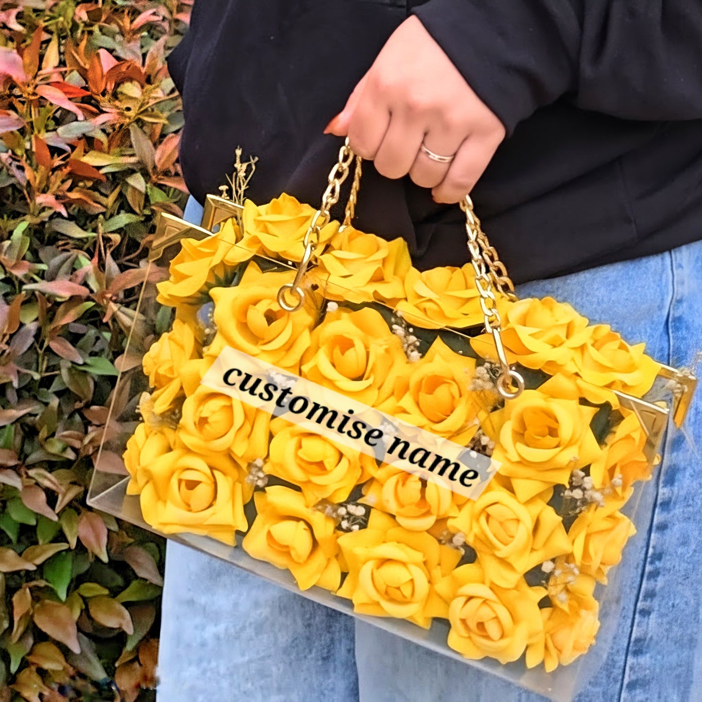 Luxury Yellow Rose Acrylic bouque with Custom Gold Name