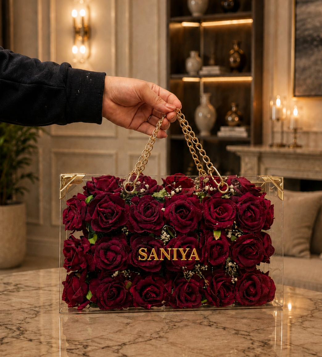 Luxury Acrylic Rose Bouquet with Custom Gold Name