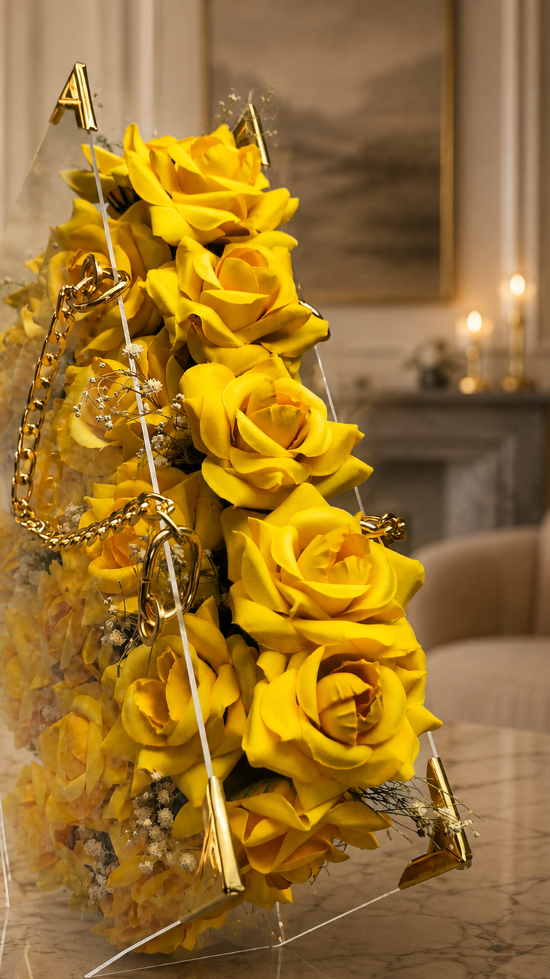 Luxury Yellow Rose Acrylic bouque with Custom Gold Name